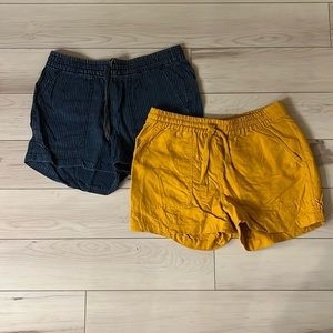 J CREW - 2x Women’s X-Small Shorts (yellow & blue) w/ drawstrings
